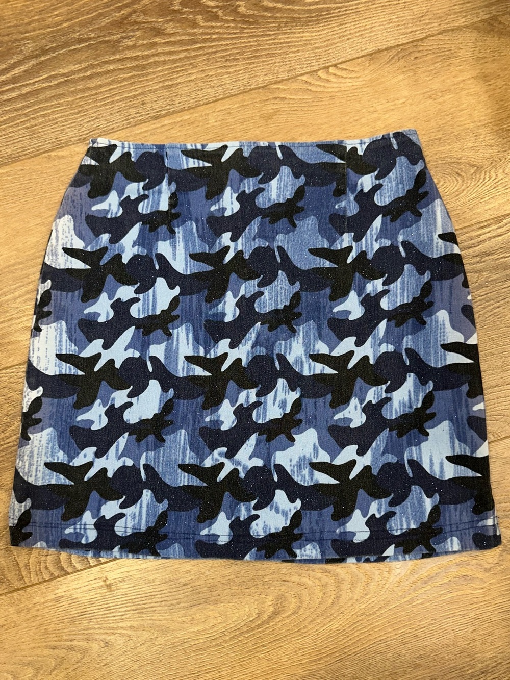 Vintage 00s Simon Chang Denim Camouflage Print Mini Skirt S | indie sleeze grung